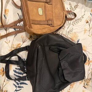 Black and Tan Leather Backpack Set